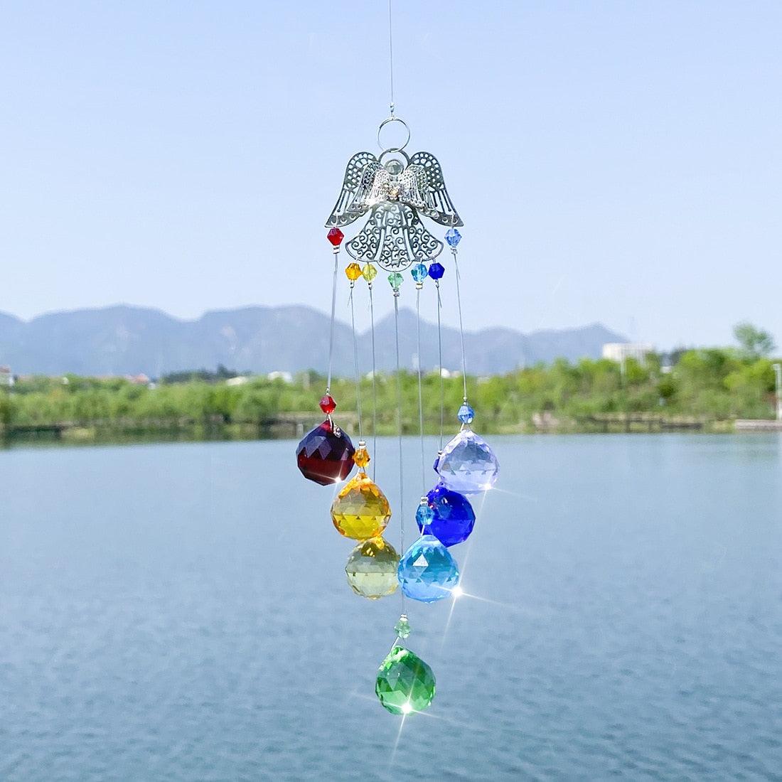 Chandelier Wind Chimes Crystal Prisms Hanging Sun Catcher Beads Chain Sphere Chandelier Lamps Light Pendant for Christmas Day Wedding Plants Cars Window Décor Rainbow Window Curtains Pendant Home Decor Gifts