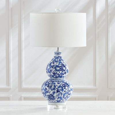 Chinoiserie Double Gourd Table Lamp with Floral Design