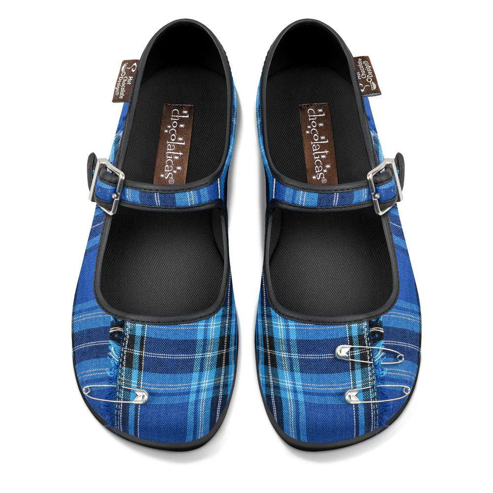 Hot Chocolate Design Chocolaticas® BLUE TARTAN Women's Mary Jane Flat Shoes