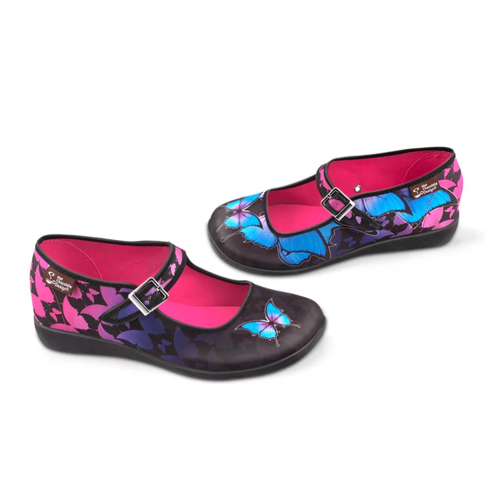 Hot Chocolate Design® DARK BUTTERFLY Women's Mary Jane Flat