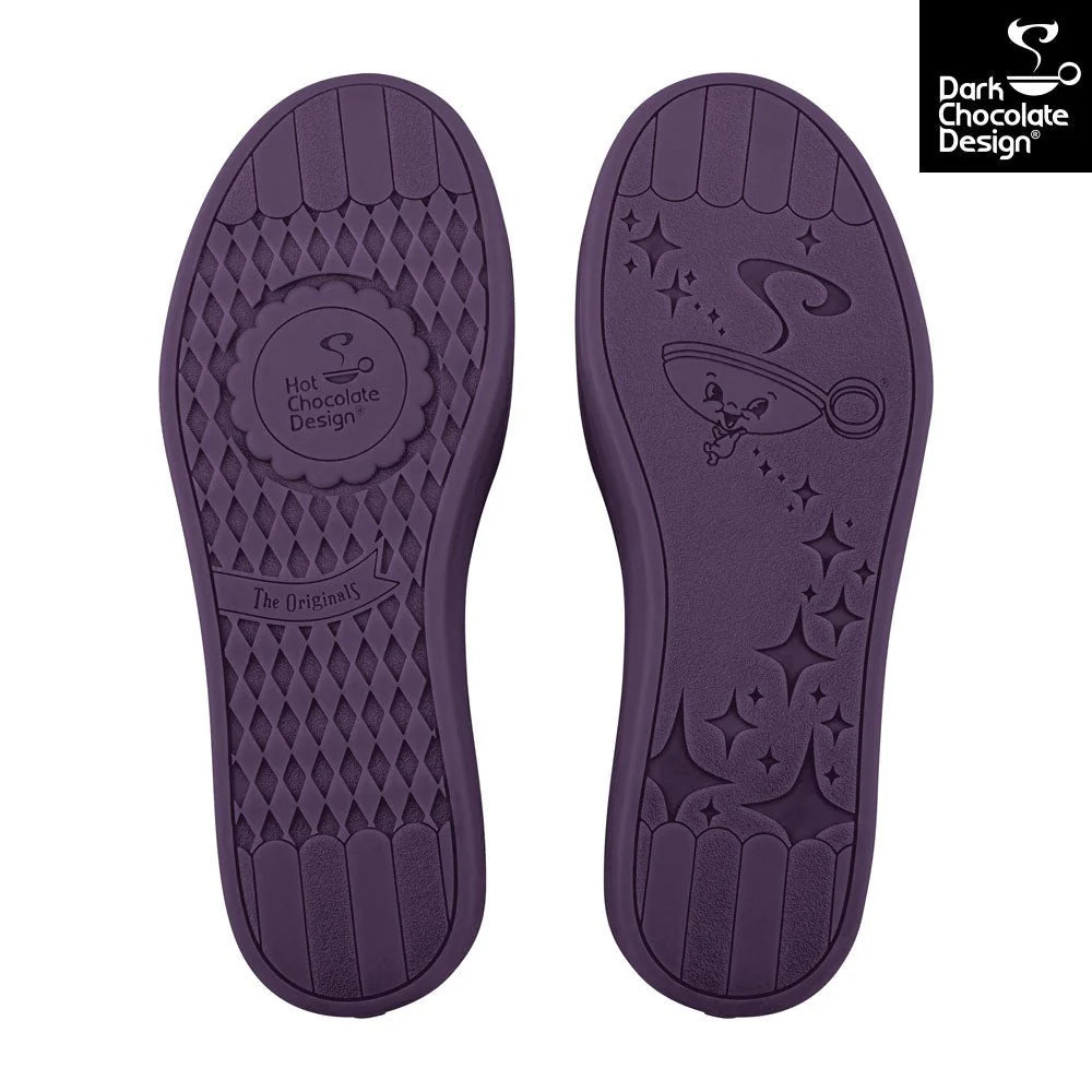 Purple shoe insoles with brand logo on a white background