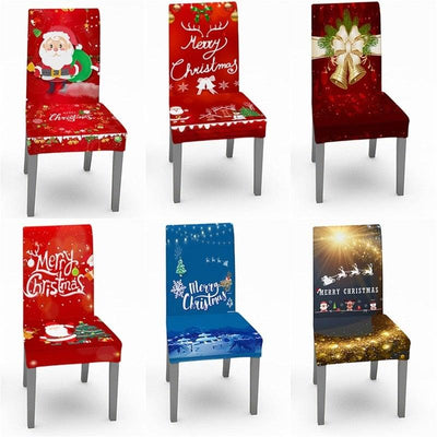 Christmas Chair Cover Stretch Spandex Digital Printed Silla Kitchen Dining Chair Covers Home Party Xmas Decor Stretch Chair Cover for Dining Room Chair Protector Seat Cover Stretch Slipcover Christmas Bell Furniture For Living Room Ceremony Hotel