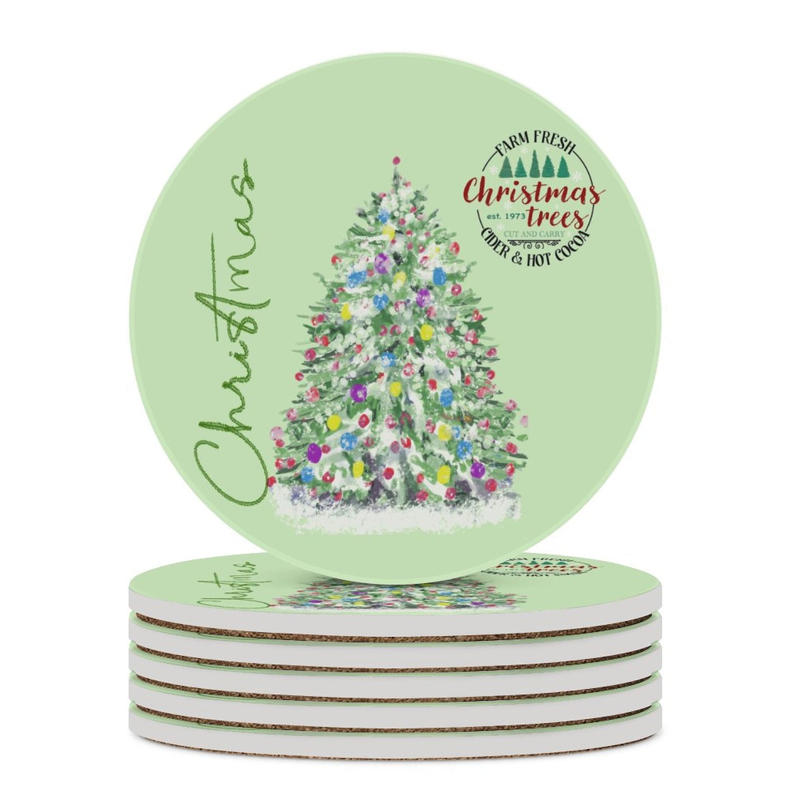 Christmas Cocoa Tree Farm Ceramic Coaster