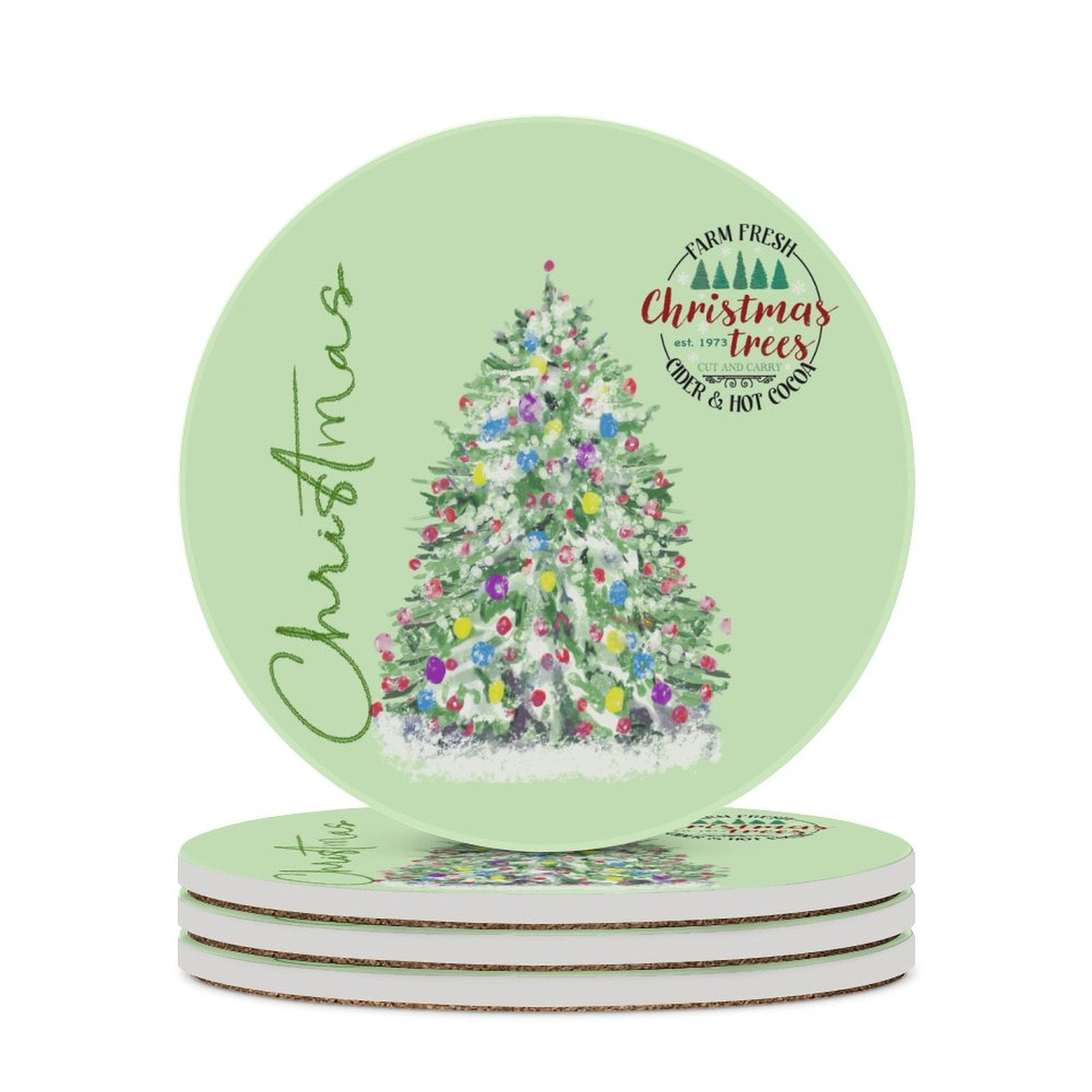 Christmas Cocoa Tree Farm Ceramic Coaster
