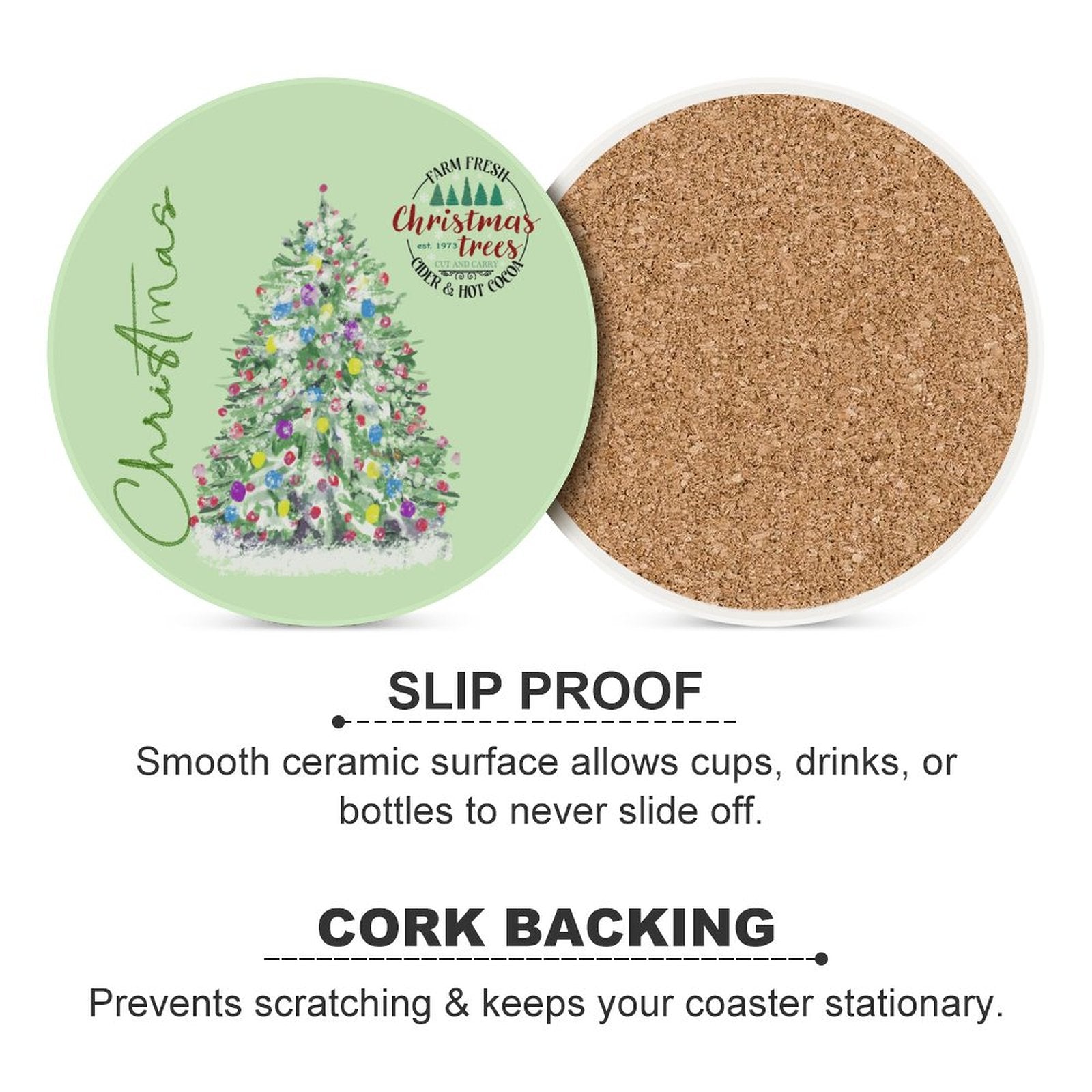 Christmas Cocoa Tree Farm Ceramic Coaster