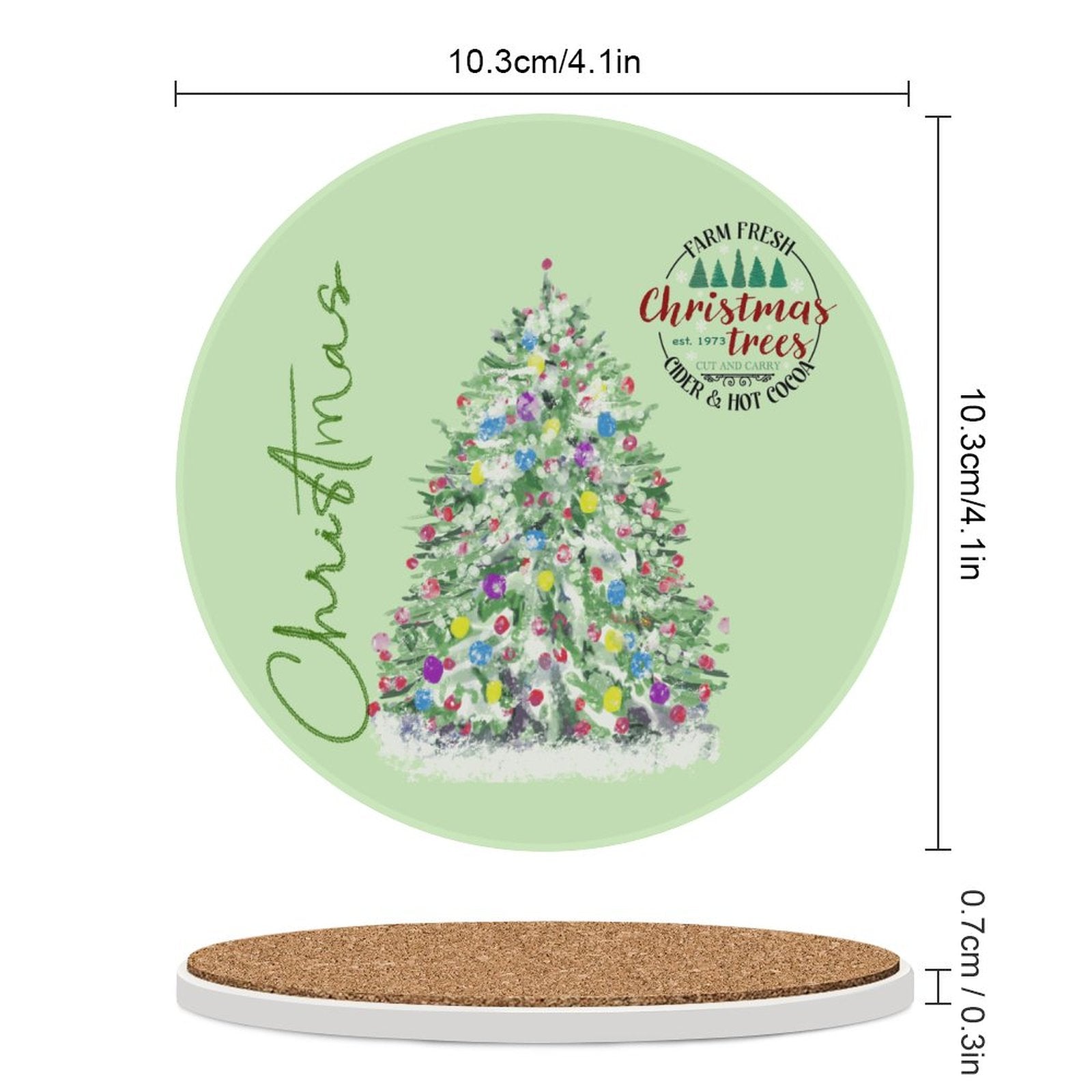Christmas Cocoa Tree Farm Ceramic Coaster