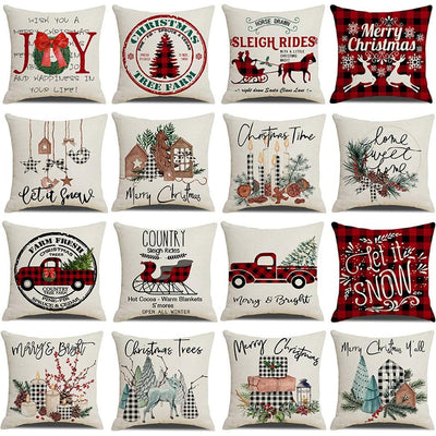Christmas Decoration Cushion Cover Decorative Throw Pillow Cover Christmas Decor Xmas Winter Decorations Holiday Pillows Cushion Case Candle Pine Tree Deer Sleigh Printed Pillow Cover Xmas 45X45CM