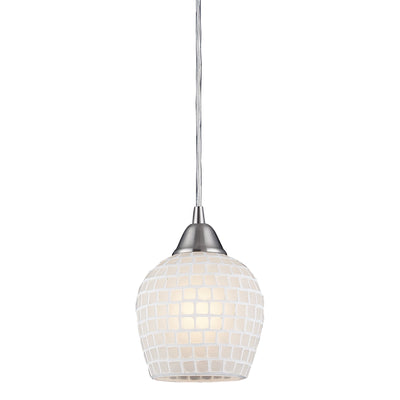 Fusion 5'' Wide 1-Light Mini Pendant - Satin Nickel with White Mosaic