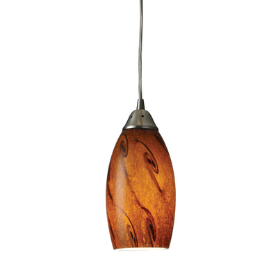 Galaxy 5'' Wide 1-Light Mini Pendant - Satin Nickel with Brown Glass