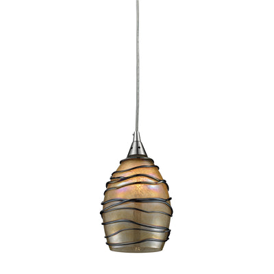 Vines 5'' Wide 1-Light Mini Pendant - Satin Nickel with Tan Glass