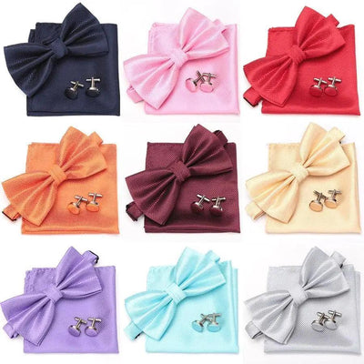 Classic Men Bowtie Cufflinks Set Casual Men's Fashionable Style Solid Color Bowties Elegant Accessories