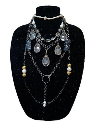 Clear Quartz Gunmetal Layered Necklace