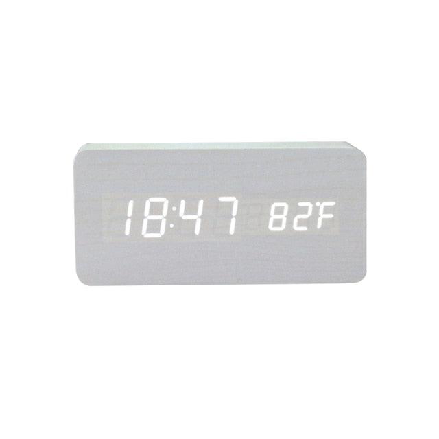 Clocks LED Wooden Alarm Clock Watch Wooden Wood Clock New Version LED Alarm Digital Desk Clock Adjustable Brightness, Alarm Time, Displays Time Date Temperature Table Voice Control Digital Wood Electronic Desktop Table