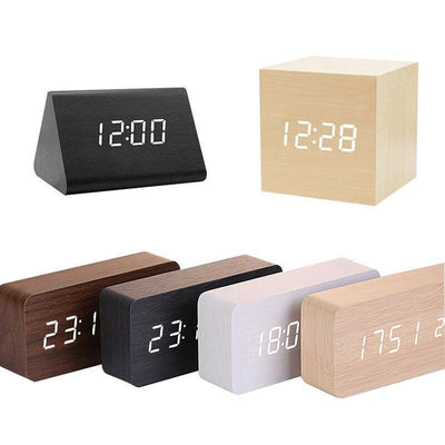 Clocks LED Wooden Alarm Clock Watch Wooden Wood Clock New Version LED Alarm Digital Desk Clock Adjustable Brightness, Alarm Time, Displays Time Date Temperature Table Voice Control Digital Wood Electronic Desktop Table