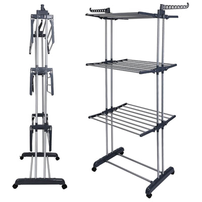 Clothes Drying Rack Rolling Collapsible Laundry Dryer Hanger Stand Rail