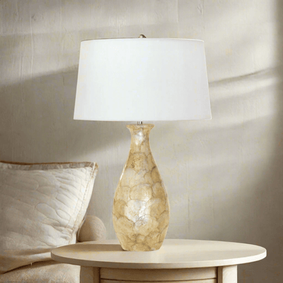 Coastal Pearl Capiz Shell Table Lamp with Linen Shade