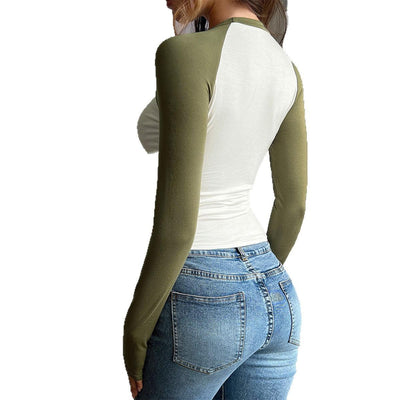 Color blocking long sleeved women's inner T-shirt