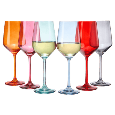 Colored Wine Glass Set, Large 12 oz Glasses Set of 6, Unique Italian Style Tall Stemmed for White& Red Wine, Water, Margarita Glasses, Color Tumbler, Gifts, Viral Beautiful Glassware - Dinner Party