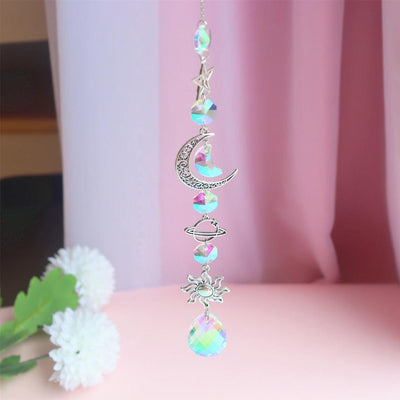 Colorful Crystals Star Sun Wind Chimes Hexagon Diamond Chandelier Lamps Light Pendant Crystals Glass Pendants Prisms Hanging Light Catcher Rainbow Make Window Curtains Home Room Decor Hanging Ornament For Home Decoration