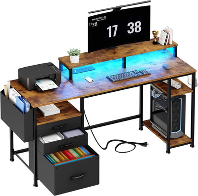 55 Inch Computer Desk With Power Outlets For Home Office