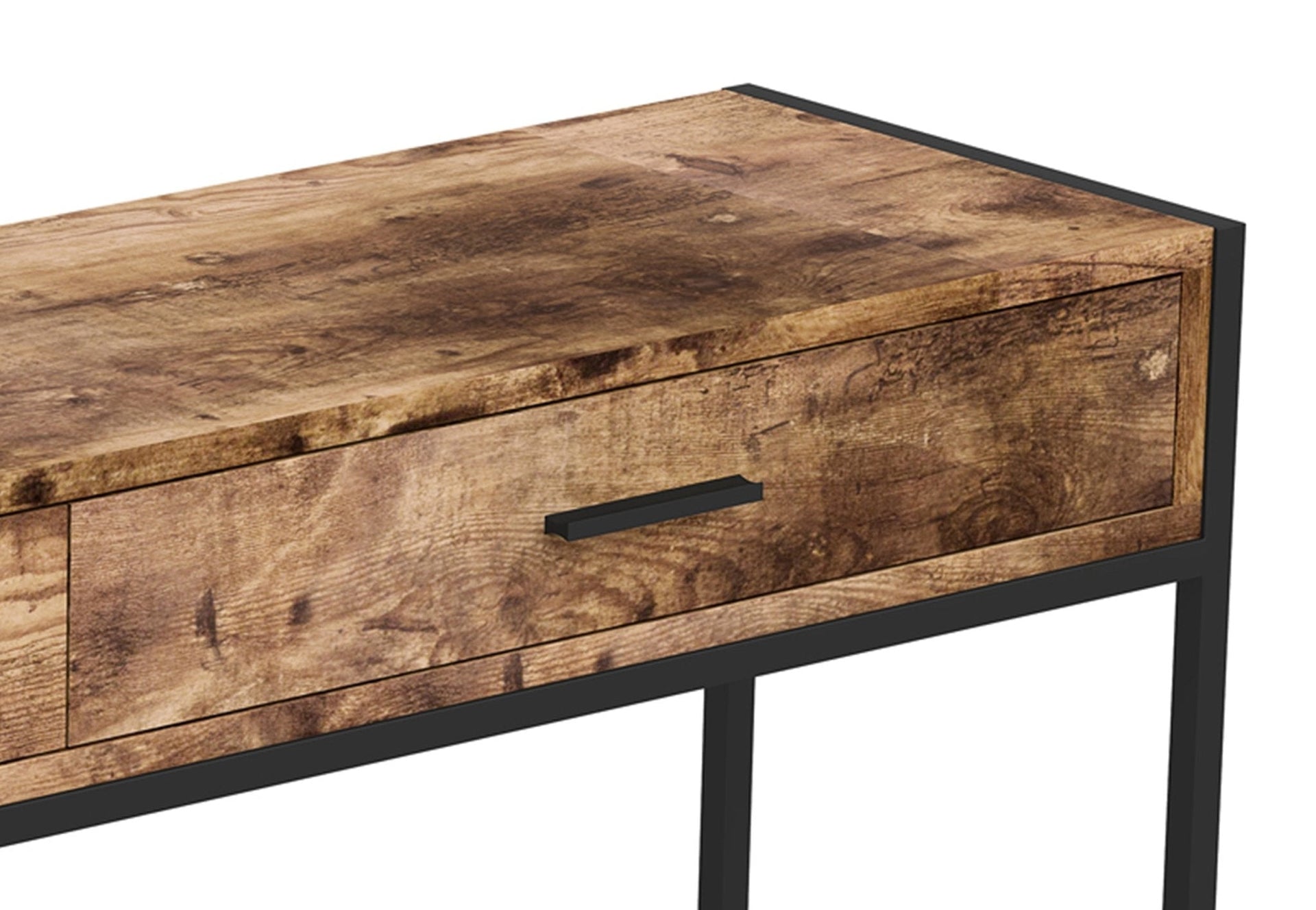 Console Sofa Table Brown Reclaimed Wood 2 Drawers Black Metal