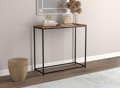Console Sofa Table Brown Reclaimed Wood Black Metal