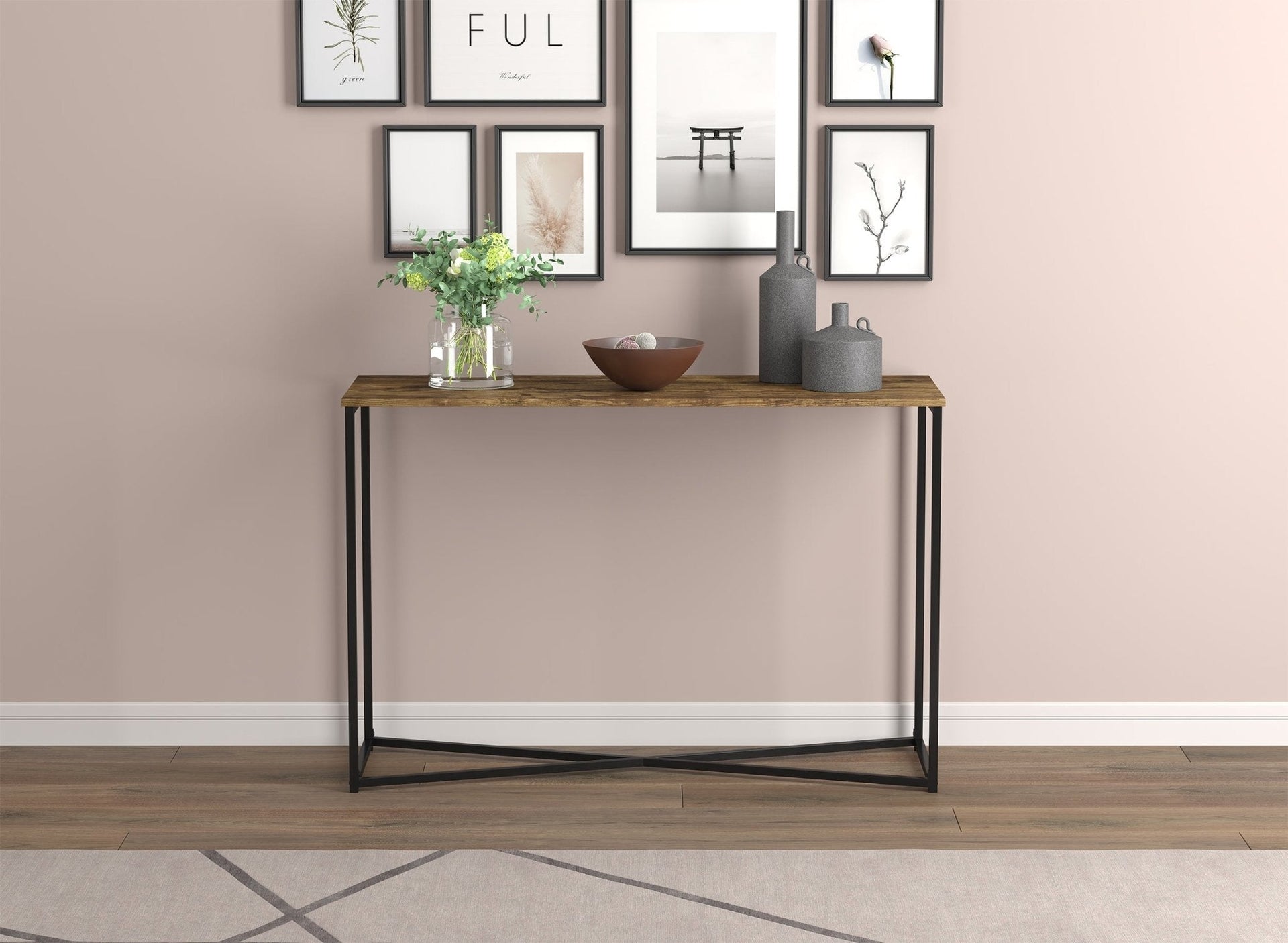 Console Sofa Table Brown Reclaimed Wood Black X Metal