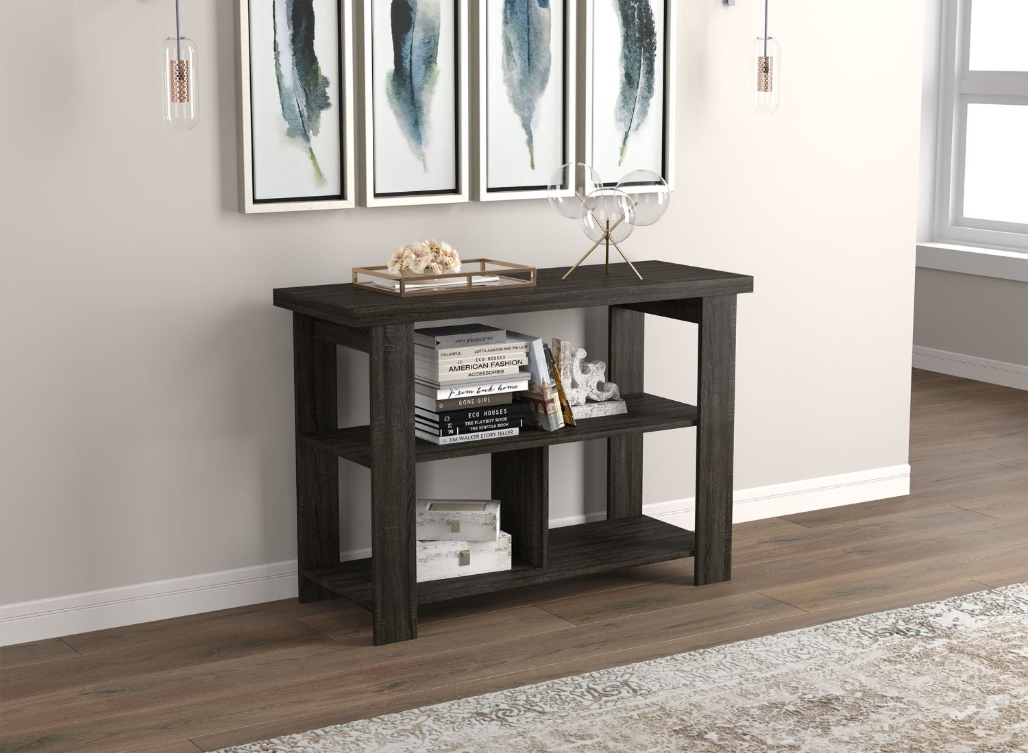 Console Sofa Table Dark Grey 3 Shelves