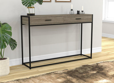 Console Sofa Table Dark Taupe 2 Drawers Black Metal Frame