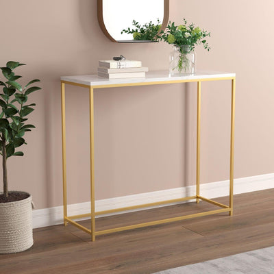 Console Sofa Table Marble Look Gold Metal Frame
