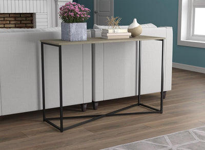 Console Sofa Table with Dark Taupe Top and Black Metal Base