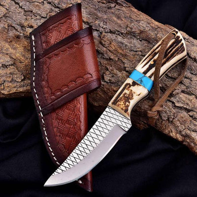 Cowboy Knife D2 Steel 5mm Antler Turquoise Handle