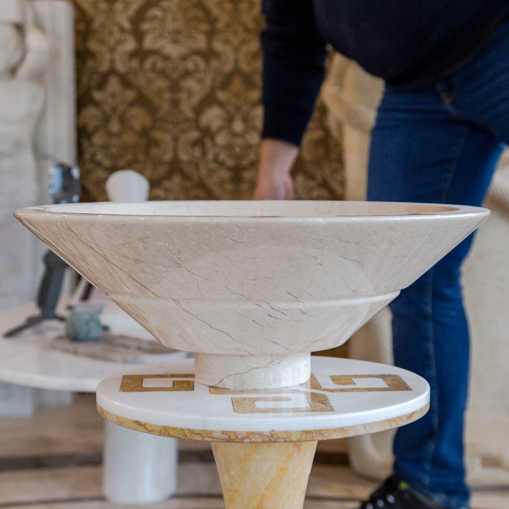 Crema Marfil Marble Natural Stone Tapered Sink High-Gloss Polished (D)16