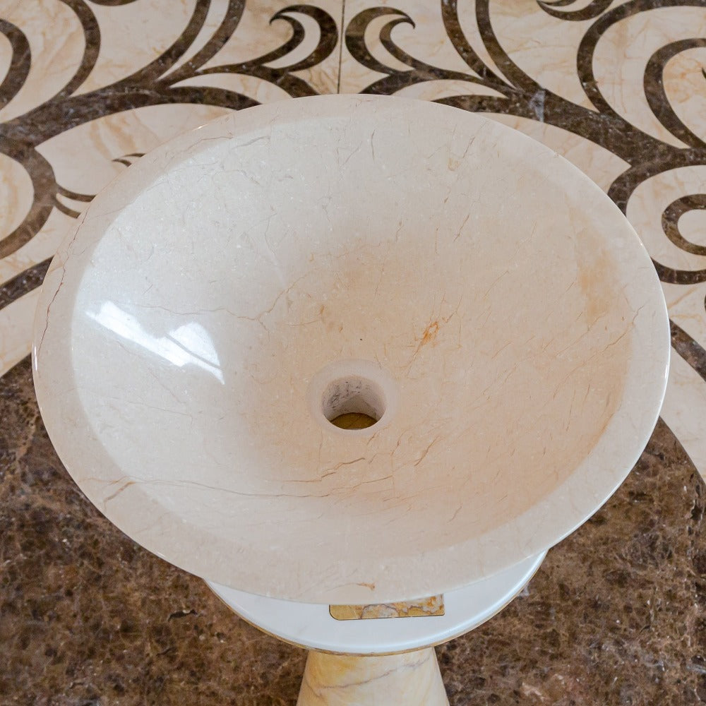 Crema Marfil Marble Natural Stone Tapered Sink High-Gloss Polished (D)16