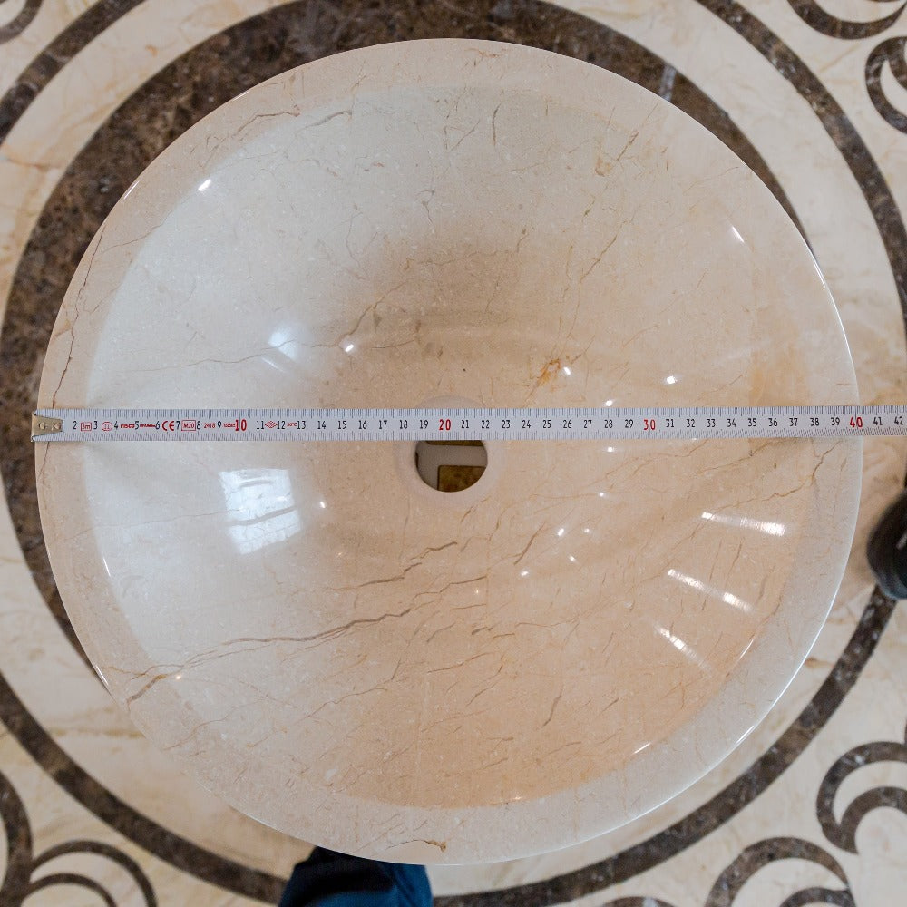 Crema Marfil Marble Natural Stone Tapered Sink High-Gloss Polished (D)16