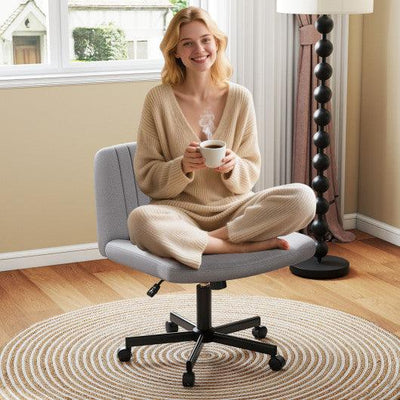 Criss Cross Chair with Wheels Cross-Legged Swivel Desk Chair with Soft-Padded Wide Seat-Gray