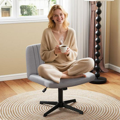 Criss Cross-Legged Swivel Desk Chair No Wheels-Gray