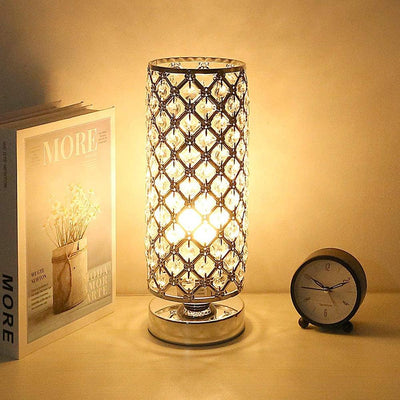 Crystal Bedside Table Lamp Sliver Bedroom Nightstand Light 220v/E27 Bulb Base Decorative Table Lamp Cute Study Lamps for Bedroom Décor Dresser Table Decoration