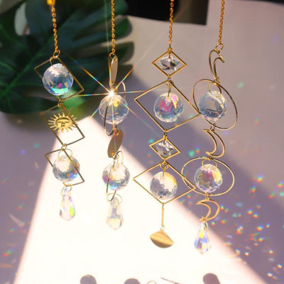 Crystal Colorful Sun Light Catching Sphere Chandelier Lamps Light Crystals Glass Pendants Wind Chime Household Indoor Window Hanging Decoration Outdoor Gardening Colorful Hanging Pendant For Home Decor