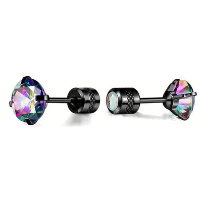Cubic Zirconia Screw Back Stainless Steel Stud Earrings