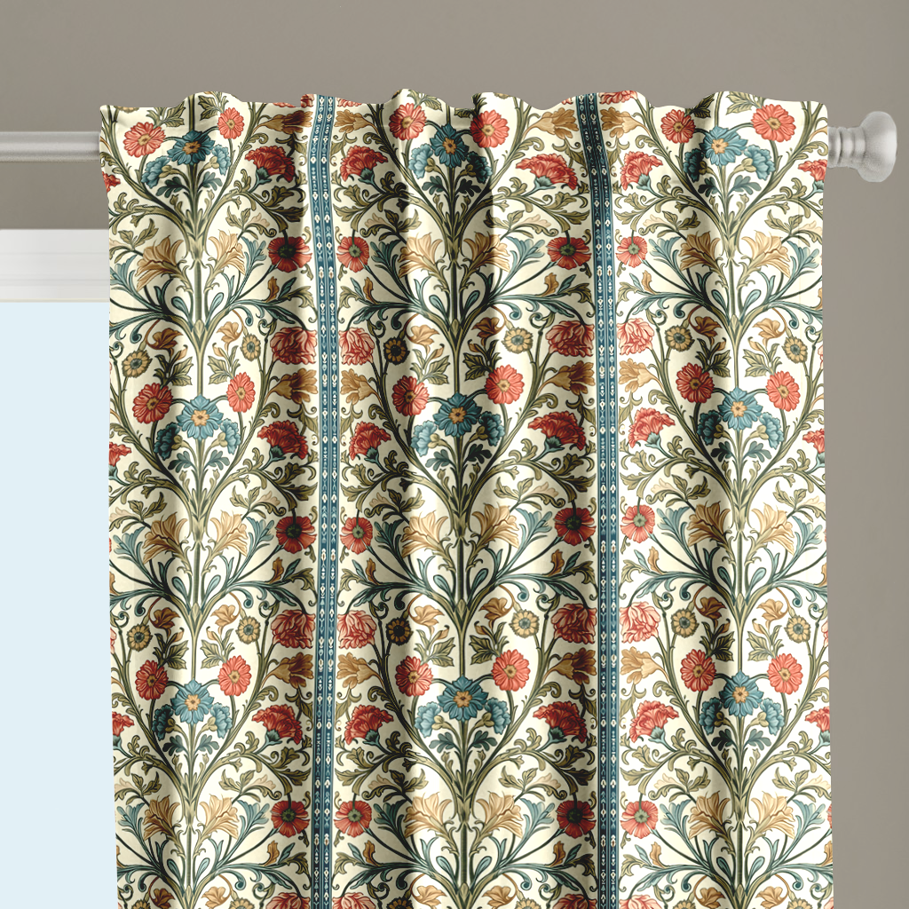 Window Curtain Set - Cotton Blend (2 Panels) | Summer Bouquet | William Morris Inspired Collection