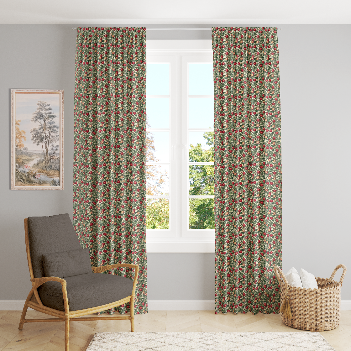 Window Curtain Set - Cotton Blend (2 Panels) | Apple | William Morris Inspired Collection