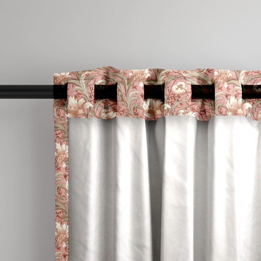 Window Curtain Set - Cotton Blend (2 Panels) | Blush & Grey Floral | William Morris Inspired Collection