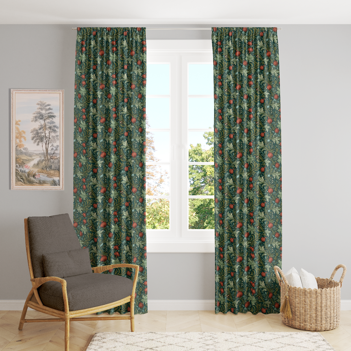 Window Curtain Set - Cotton Blend (2 Panels) | Pomegranate | William Morris Inspired Collection