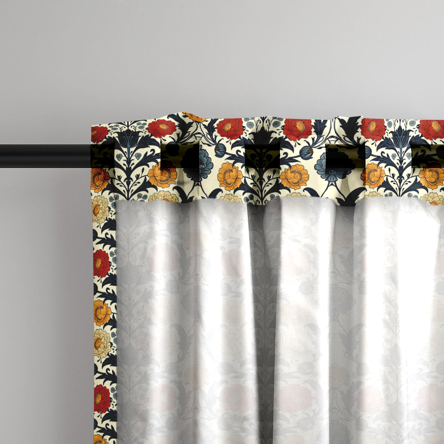Window Curtain Set - Cotton Blend (2 Panels) | Primary Bouquet | William Morris Inspired Collection