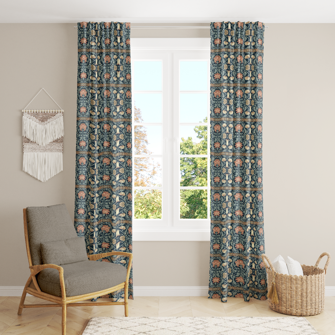 Window Curtain Set - Cotton Blend (2 Panels) | Tewksbury | William Morris Inspired Collection
