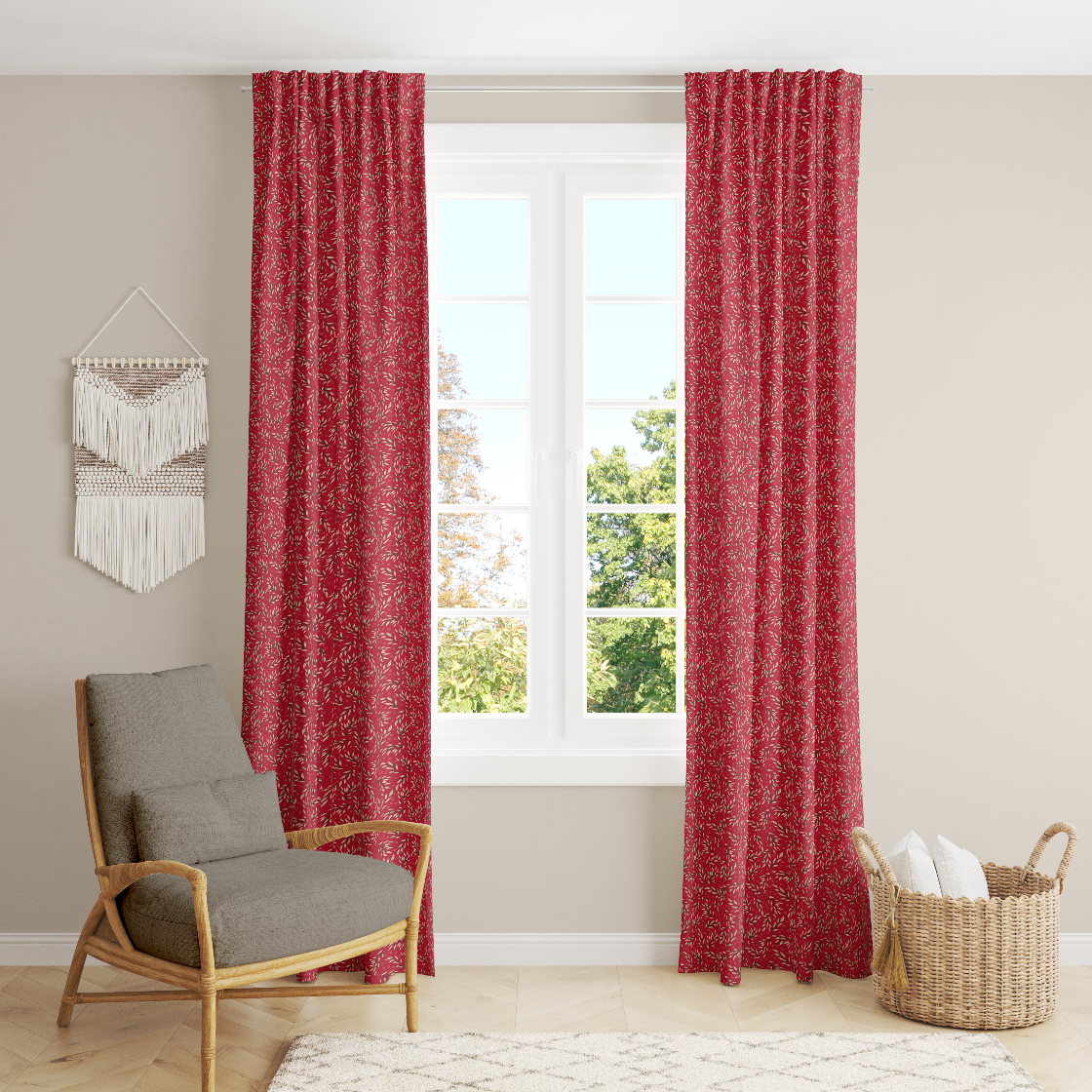Window Curtain Set - Cotton Blend (2 Panels) | Apple | William Morris Inspired Collection