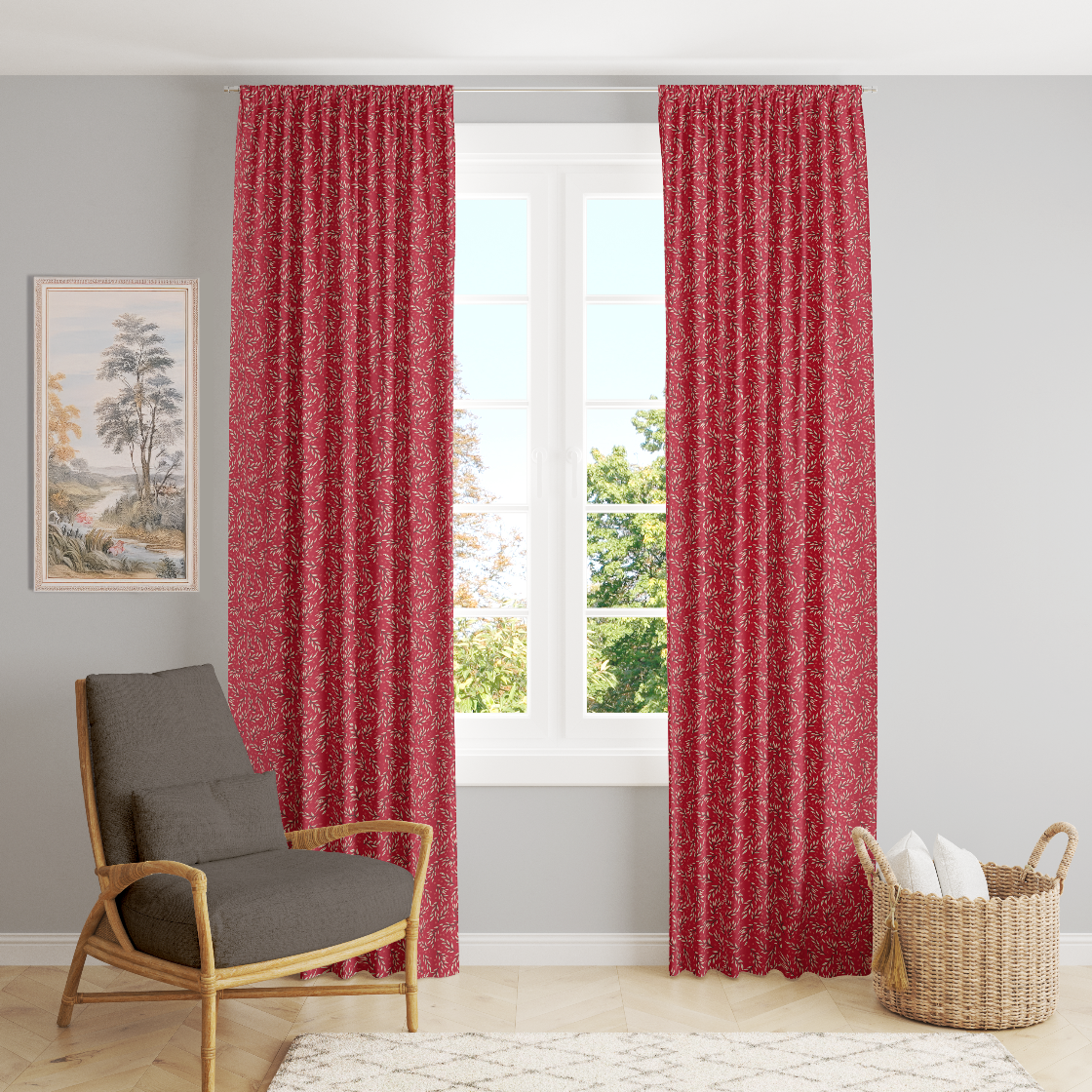 Window Curtain Set - Cotton Blend (2 Panels) | Apple | William Morris Inspired Collection