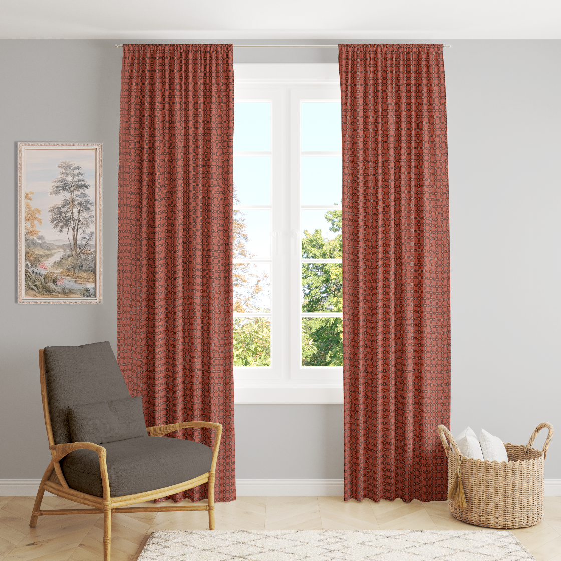 Window Curtain Set - Cotton Blend (2 Panels) | Pomegranate | William Morris Inspired Collection