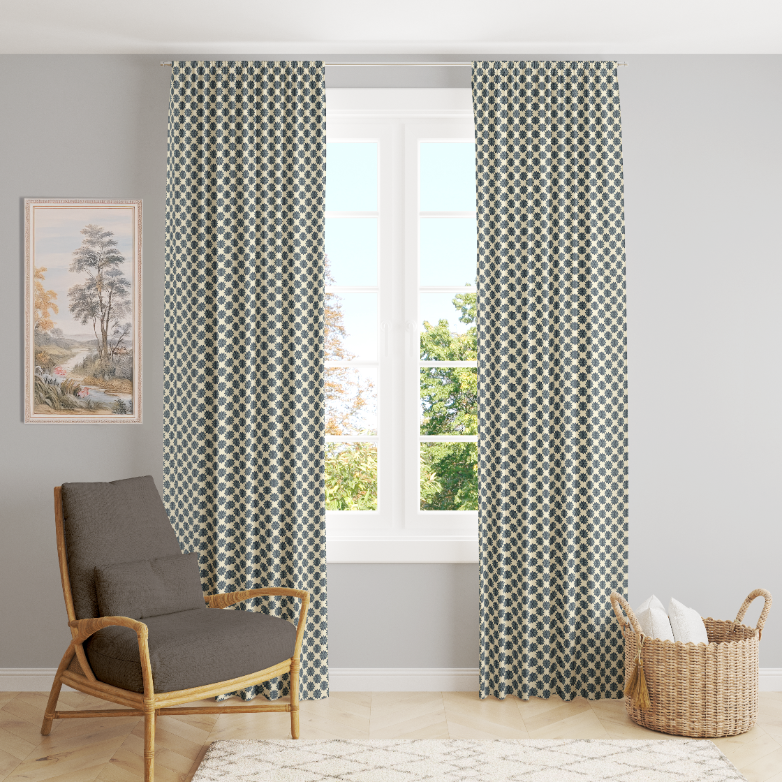 Window Curtain Set - Cotton Blend (2 Panels) | Primary Bouquet | William Morris Inspired Collection